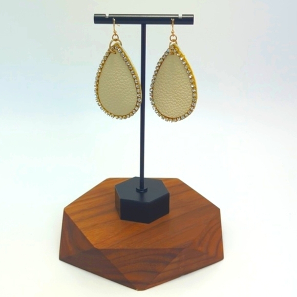 Faux Leather & Rhinestone Teardrop Earrings - Picture 4 of 7